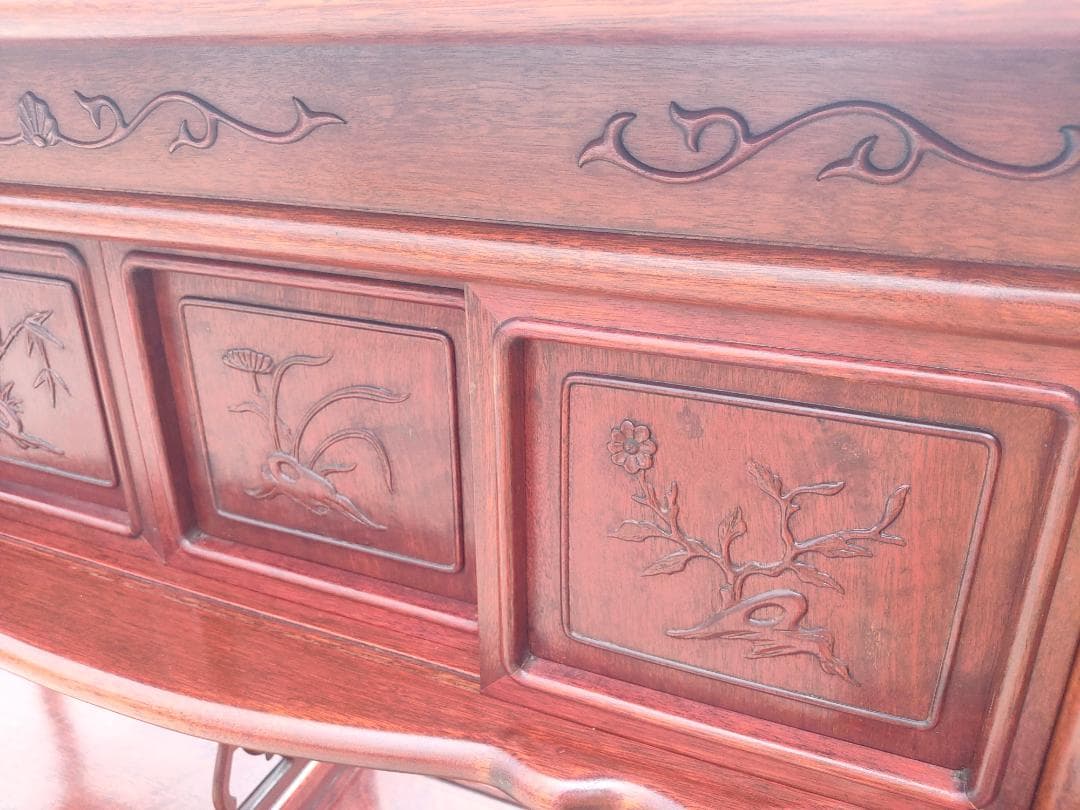 (送料設置込み)高級茶棚☆茶箪笥☆唐木飾り棚☆収納棚☆透かし彫り☆無垢