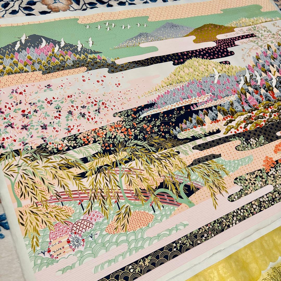 美濃和紙 友禅染 大判アート 2枚セット（花鳥／平安絵巻） 絵画　日本画