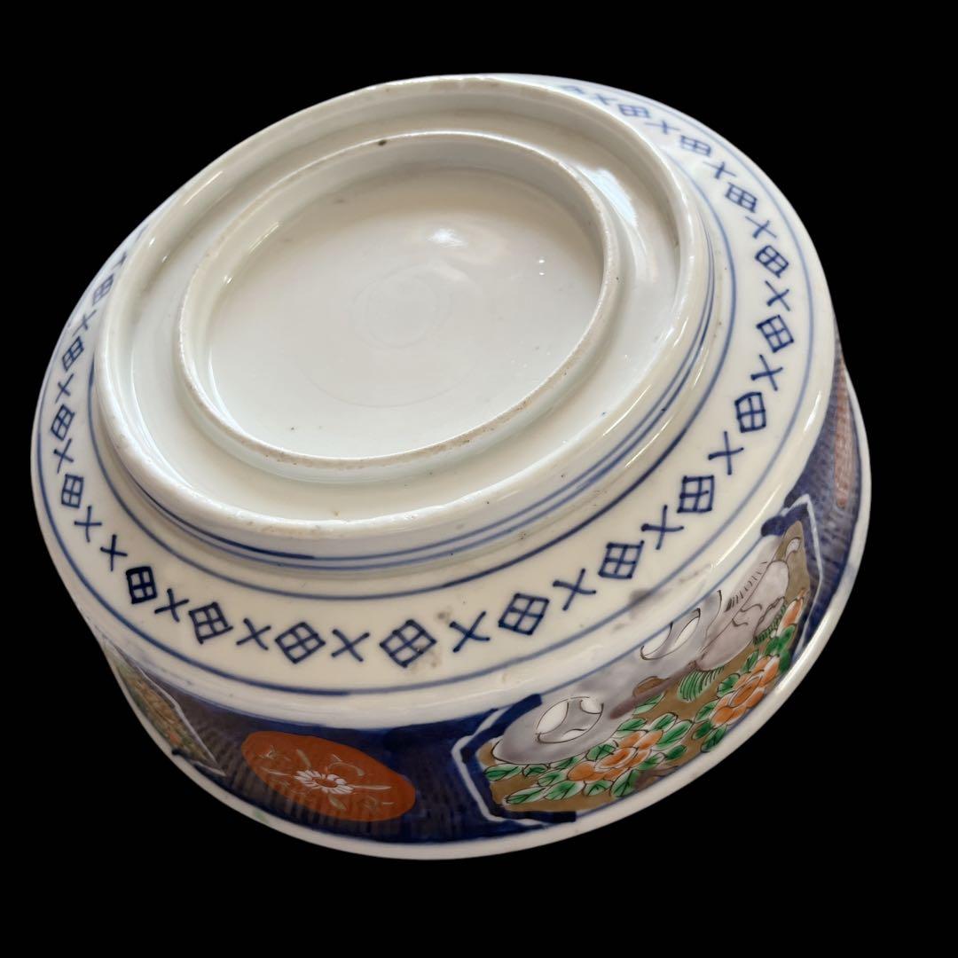 骨董品 古伊万里 二重高台鉢 アンティーク 花蝶 山水人物図 明治時代 伊万里