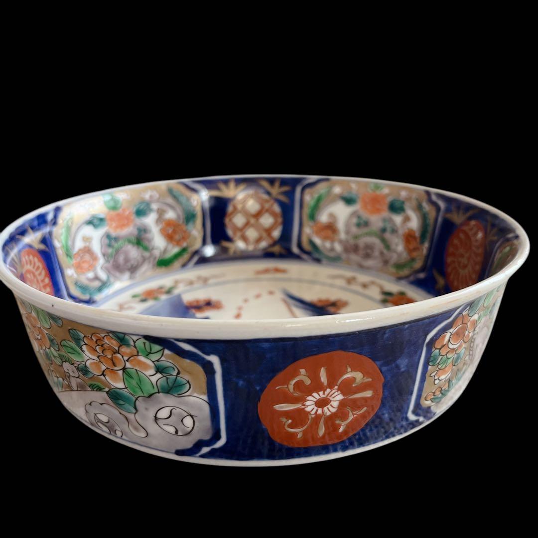 骨董品 古伊万里 二重高台鉢 アンティーク 花蝶 山水人物図 明治時代 伊万里