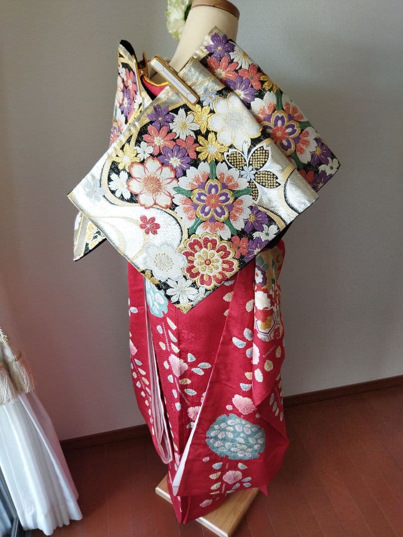 436.高級！！手仕事の花絞りと雪輪　振袖5点セット　正絹　フルセット　成人式
