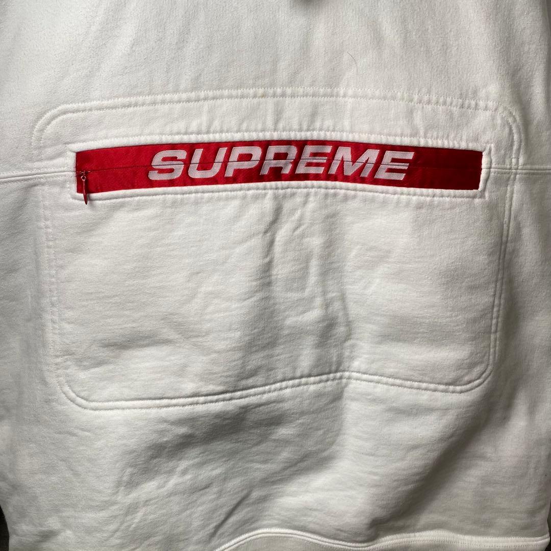 Supreme 赤ロゴ プルオーバーパーカー M ホワイト バーロゴ