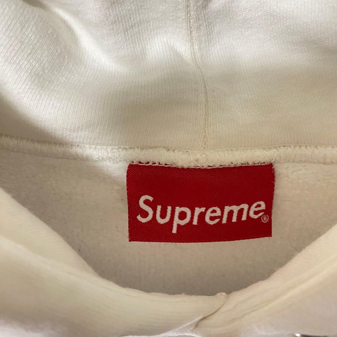 Supreme 赤ロゴ プルオーバーパーカー M ホワイト バーロゴ