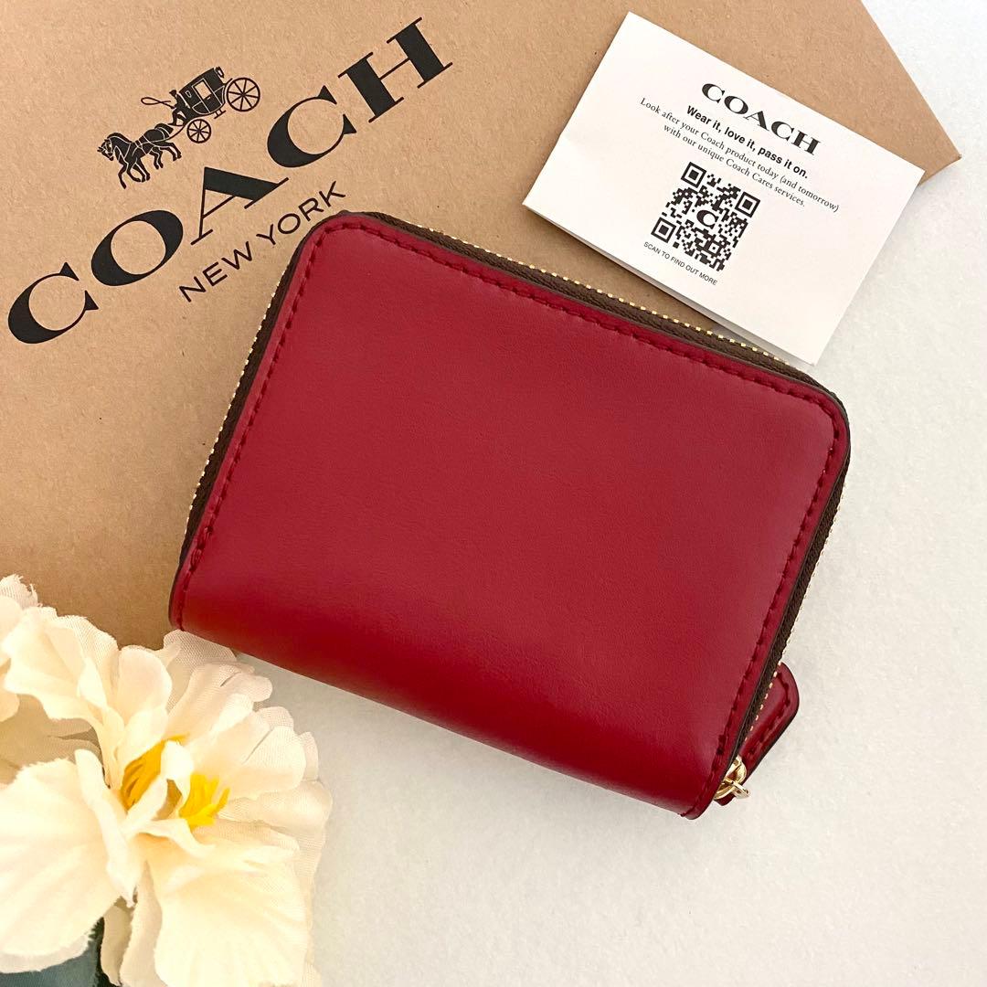 新品　正規品☆COACH コーチ　折り財布　レッド　シグネチャー 三つ折り財布