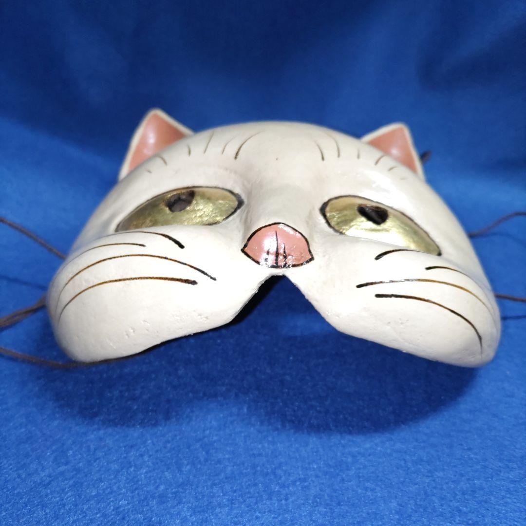 猫半面　木彫り蒔絵