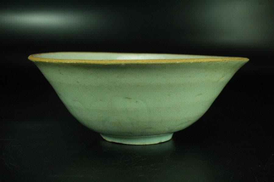 中国美術 青影 刻草紋 碗 茶道具伝来(K-RC995)