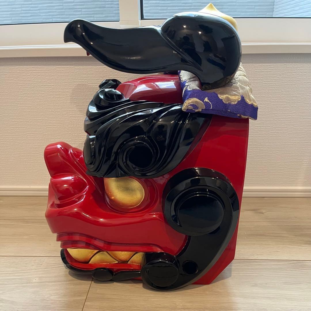 .【大ぶり】獅子舞　獅子頭　木彫魔除け　祭　置物　古美術　神楽 木製 木彫 正月