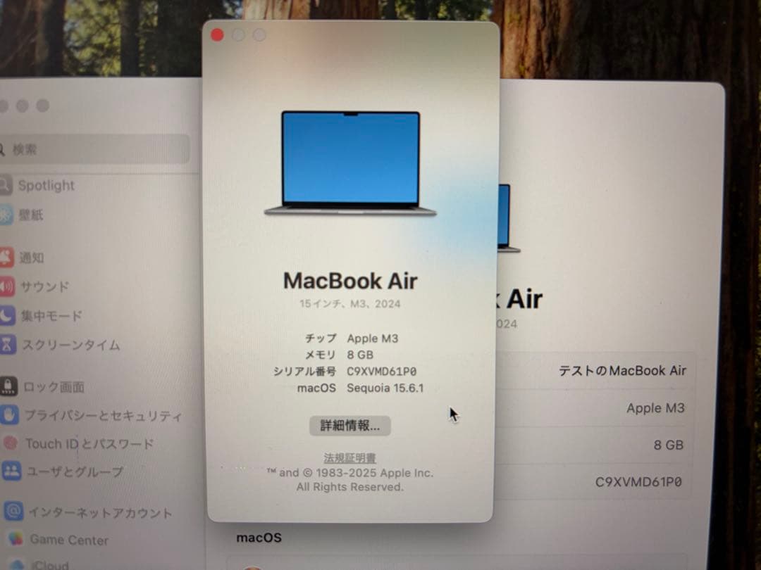 Apple MacBook Air 15インチ M3 8GB 256GB