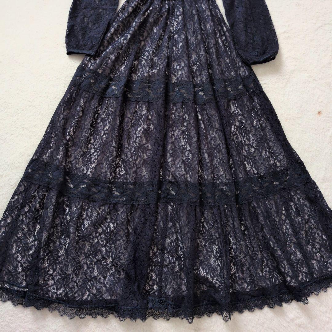 新品✩エミリアウィズ✩レース切り替えロングワンピース✩マキシ丈✩ネイビーＳ