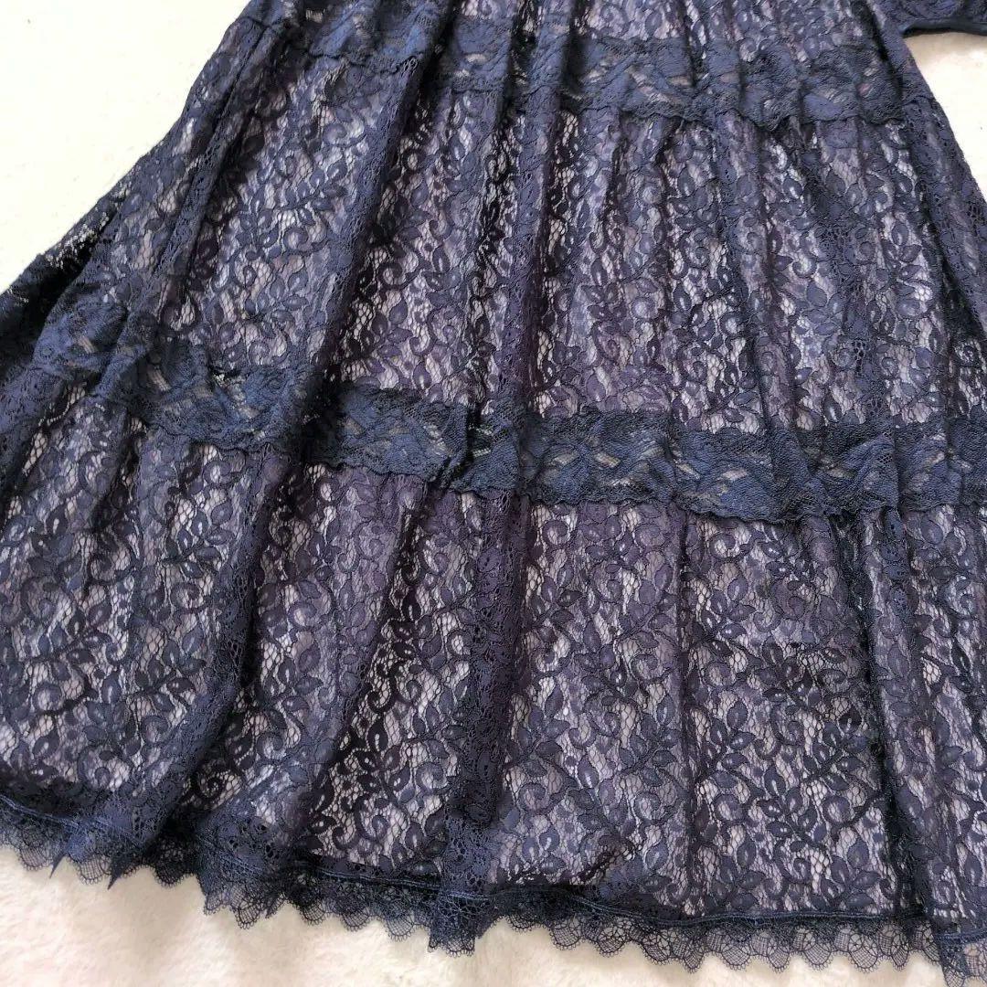新品✩エミリアウィズ✩レース切り替えロングワンピース✩マキシ丈✩ネイビーＳ