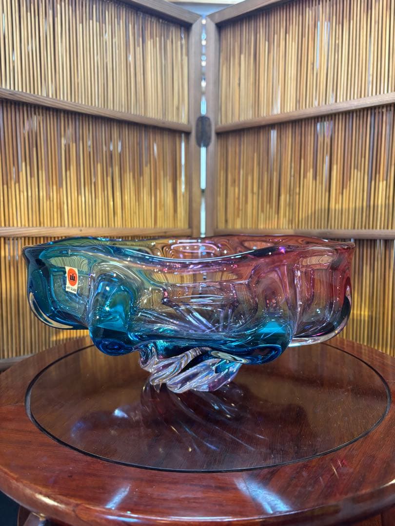 アートグラス　ガラス花瓶　お菓子入れ　アンティーク　昭和レトロ