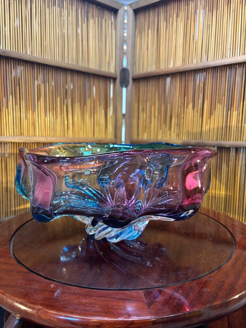 アートグラス　ガラス花瓶　お菓子入れ　アンティーク　昭和レトロ