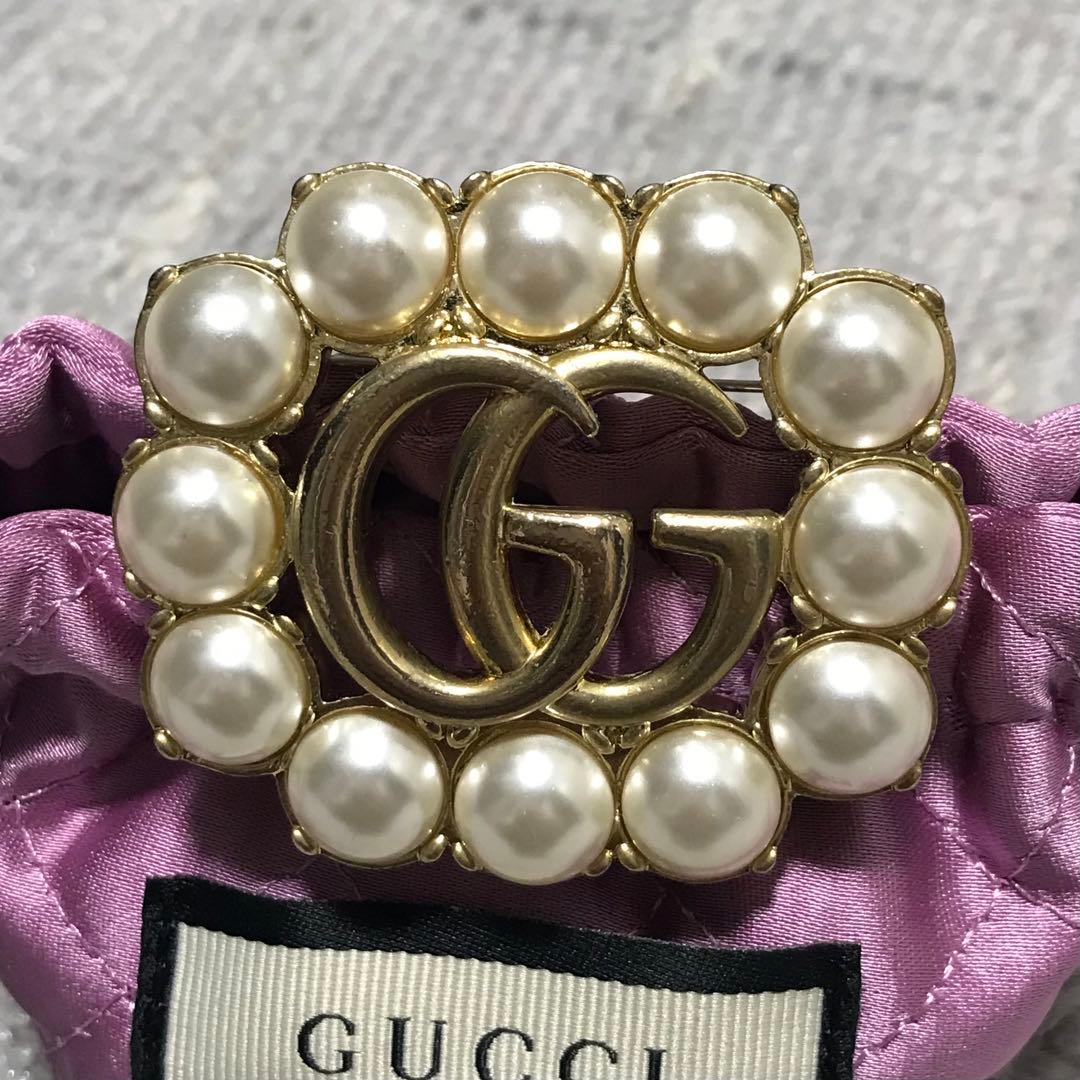 M*N様 グッチ［ブローチ］マーモント　ダブルGG　パール　ゴールド　箱、保存袋