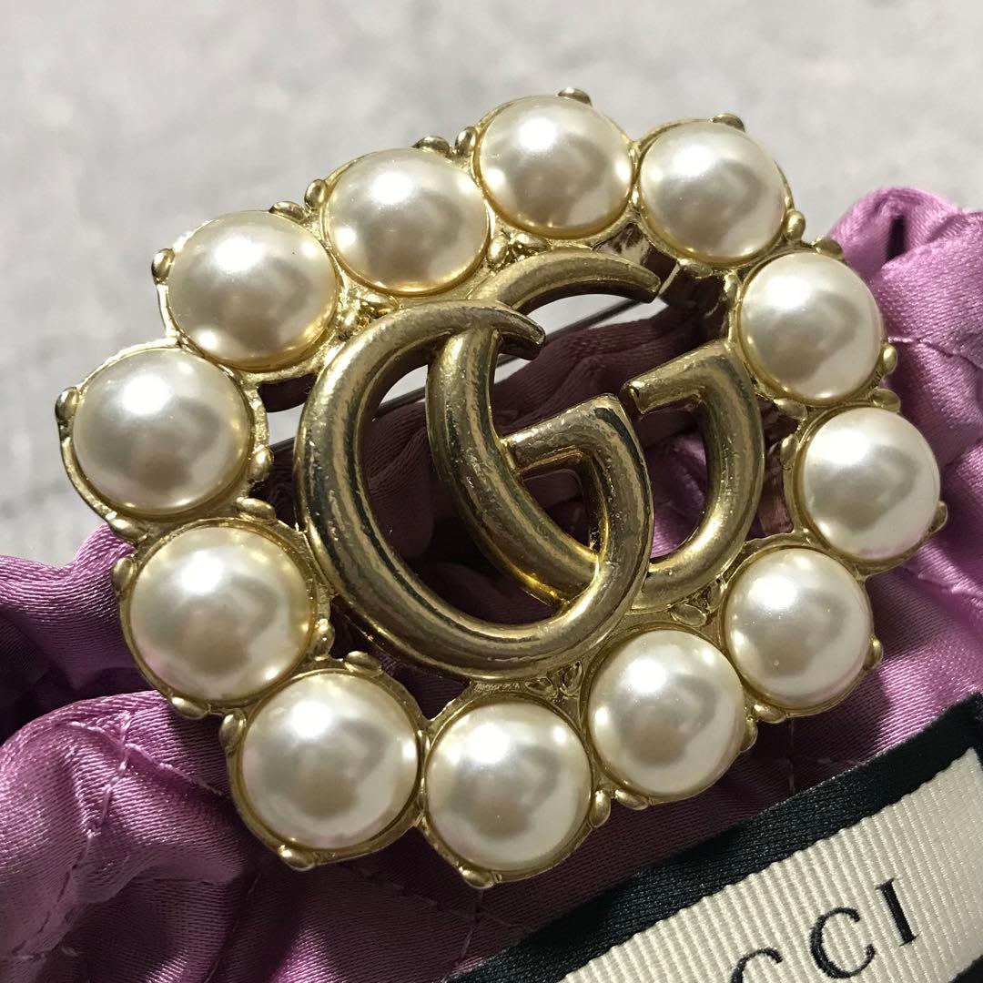 M*N様 グッチ［ブローチ］マーモント　ダブルGG　パール　ゴールド　箱、保存袋