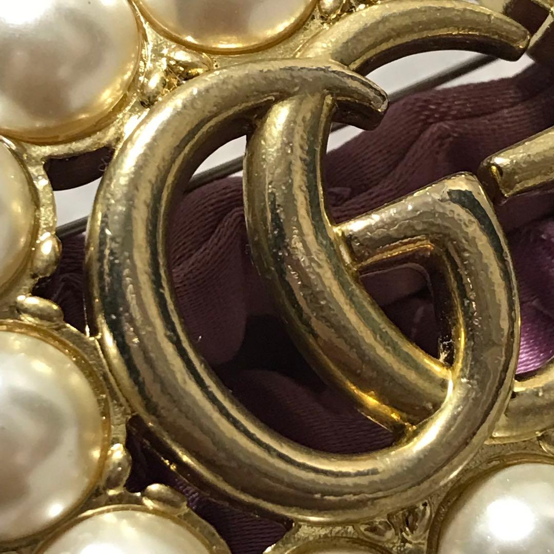 M*N様 グッチ［ブローチ］マーモント　ダブルGG　パール　ゴールド　箱、保存袋