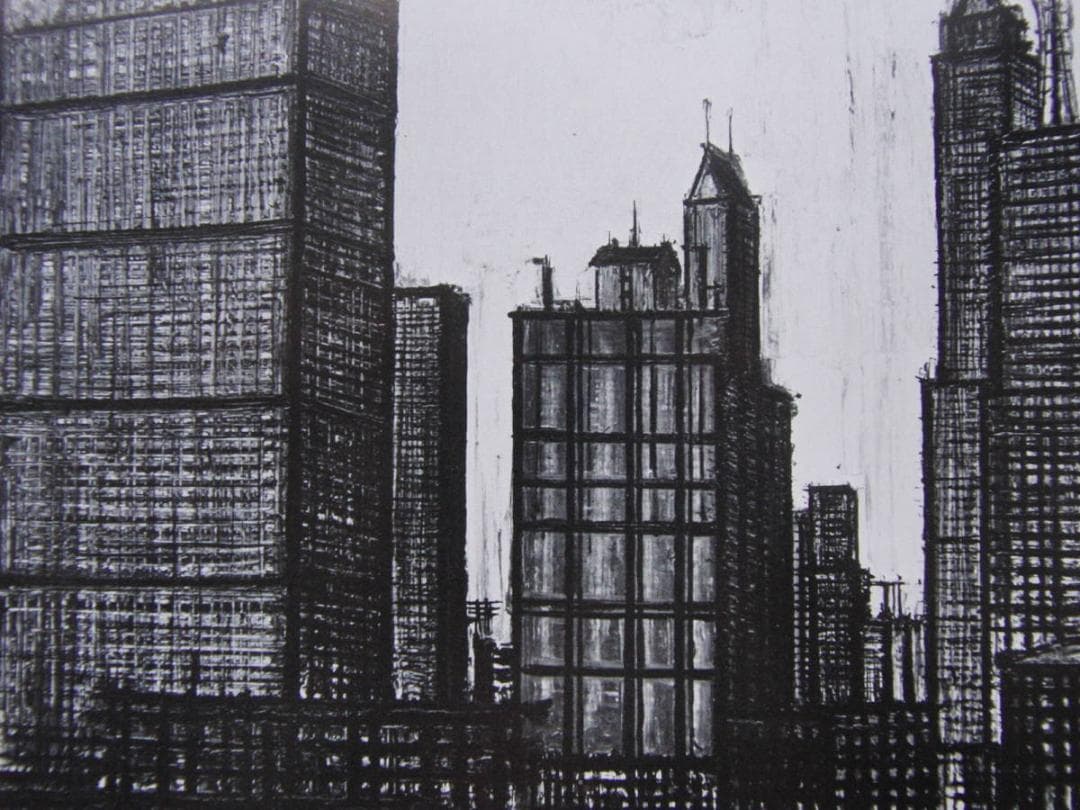 ベルナール・ビュッフェ、「NEW YORK-O.N.U.」、希少画集の額装画