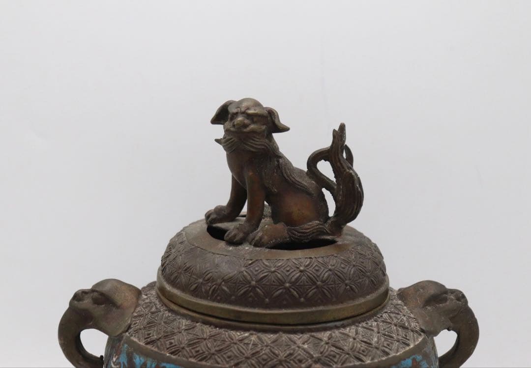 ※中国　七宝焼　獅子摘み　如意足香炉　送料込み251016