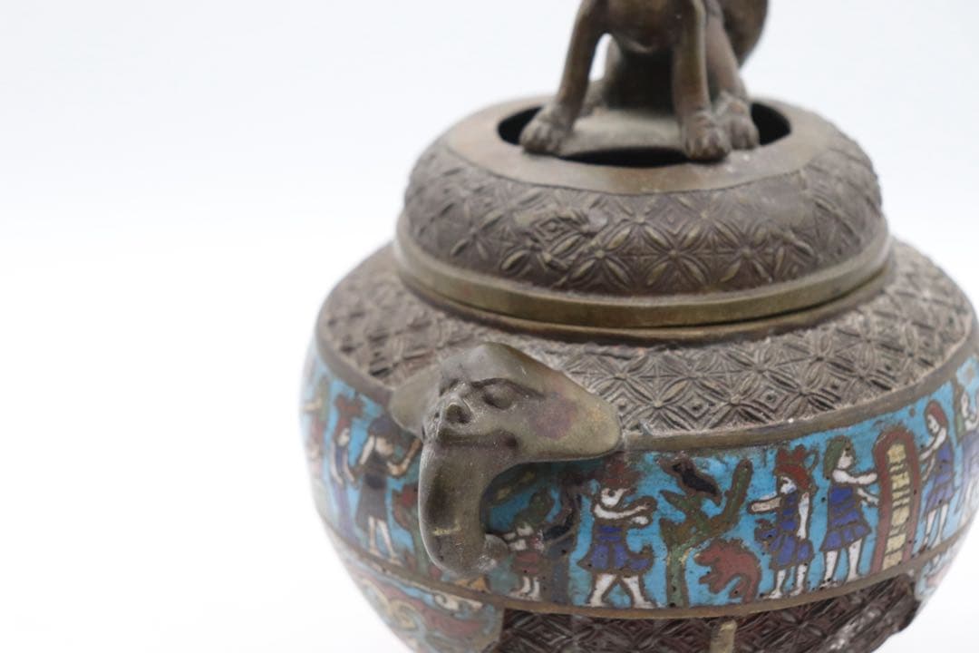 ※中国　七宝焼　獅子摘み　如意足香炉　送料込み251016