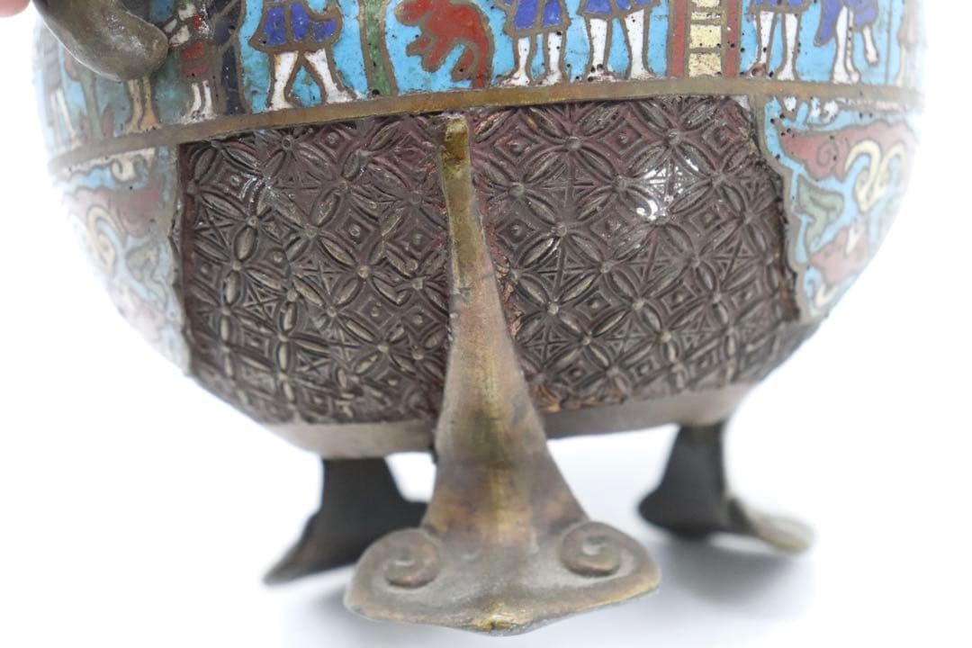 ※中国　七宝焼　獅子摘み　如意足香炉　送料込み251016