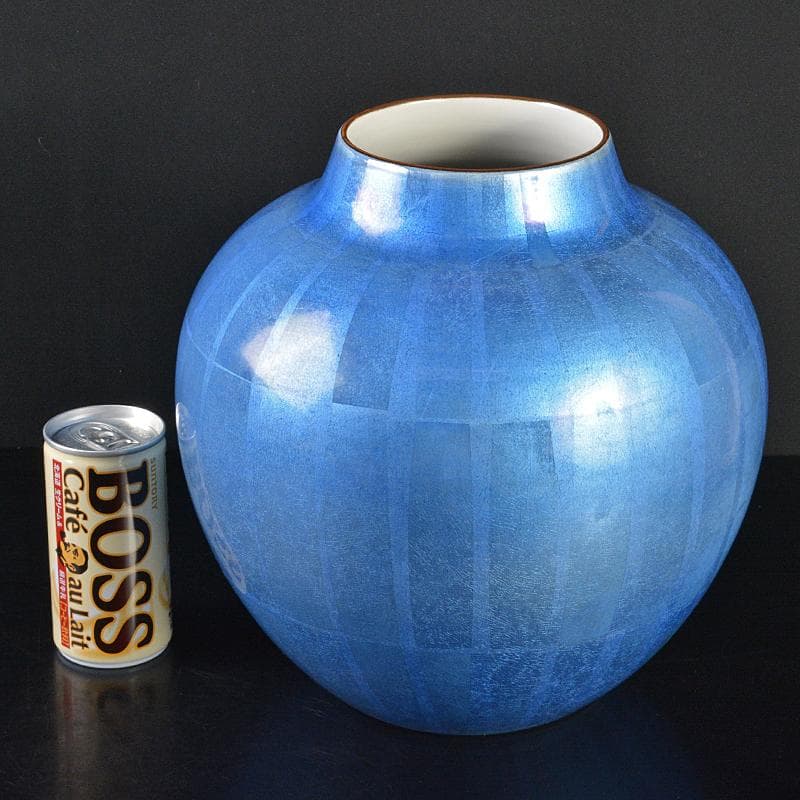 九谷焼　中田一於作　淡青釉裏銀彩　壷　花瓶　M　R6483B