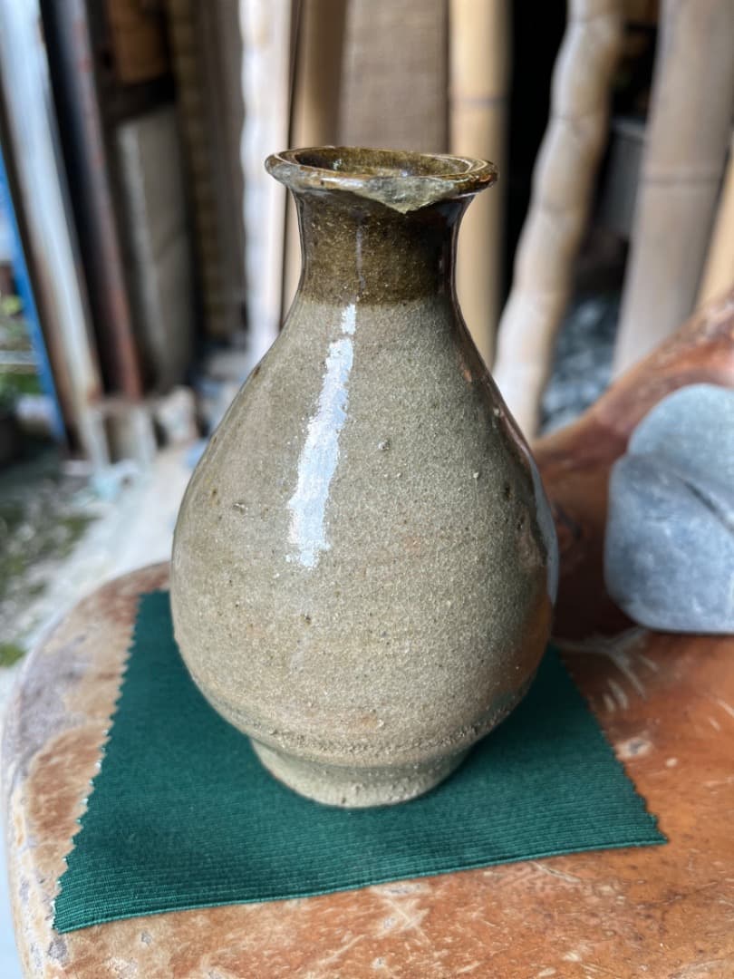 益子焼人間国宝　濱田庄司　縁黒酒器　共箱付き　※補修あり