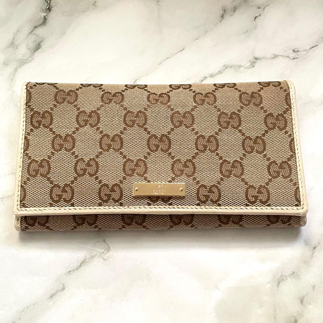 GUCCI グッチ 長財布 GGキャンバス ロゴプレート 折り財布 0111-⑦