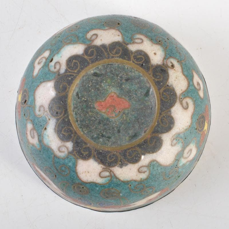 中国　唐物　古七宝内銀張　花文　盃　時代箱付　V　6485