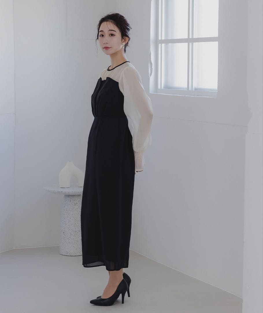 epic day ボリュームスリーブシフォンロングワンピース