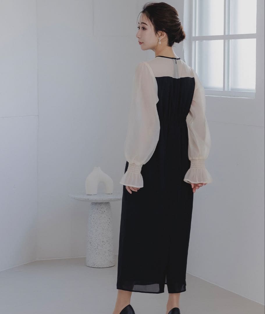 epic day ボリュームスリーブシフォンロングワンピース