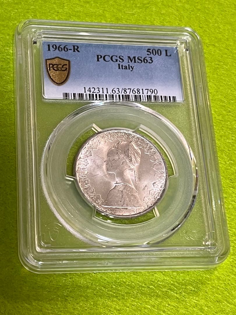 PCGS MS63 外国銀貨 イタリア　1966年　500リラ　銀貨 本物