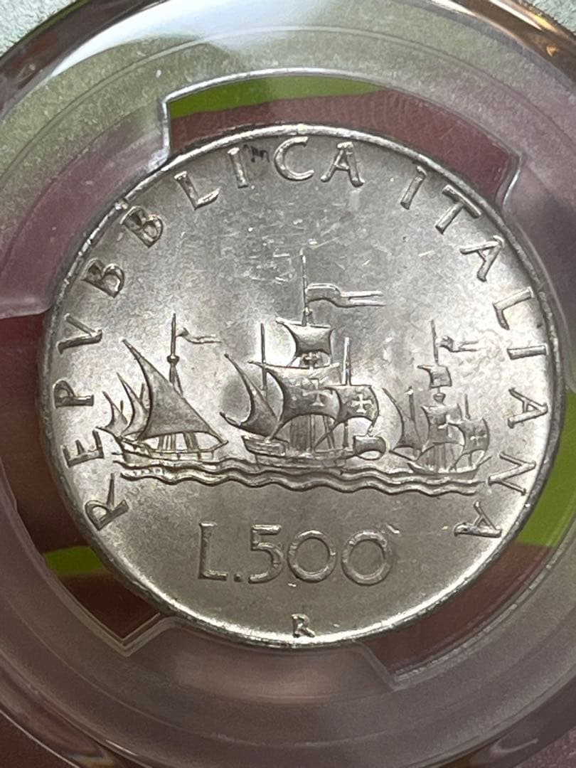PCGS MS63 外国銀貨 イタリア　1966年　500リラ　銀貨 本物