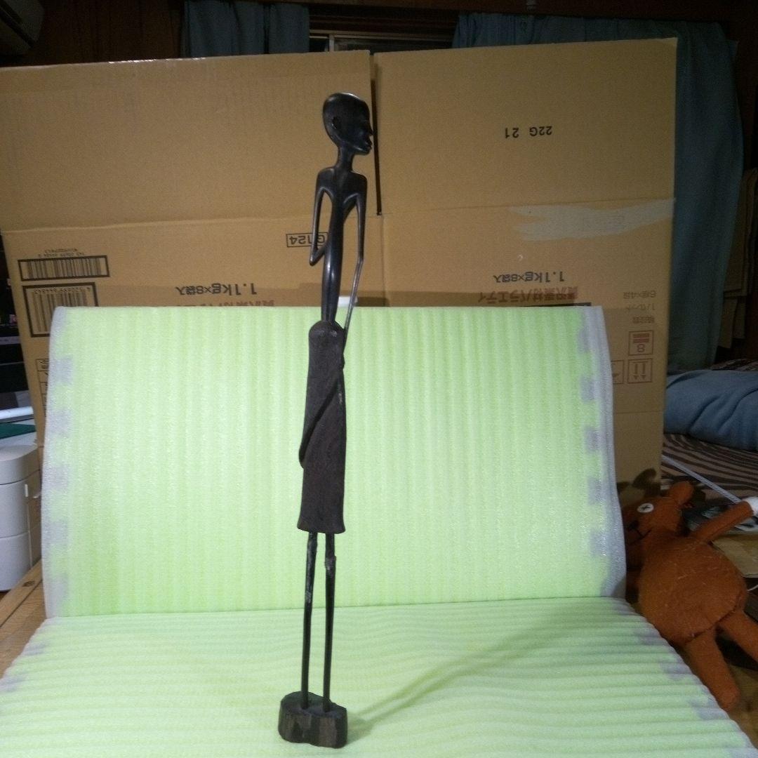 長身　木彫像　オブジェ　木製　木彫り　インテリア　置物　魔除け　厄除け　レア