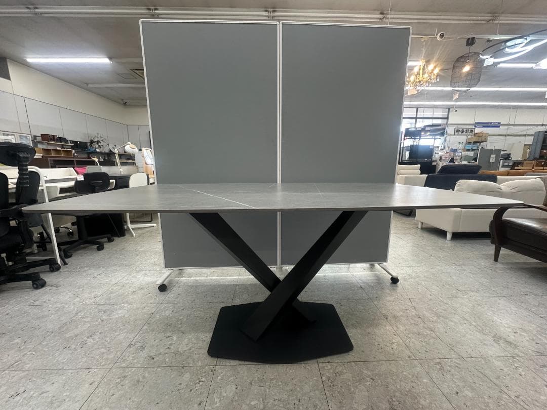 セラミックダイニングテーブル　大理石調　グレー