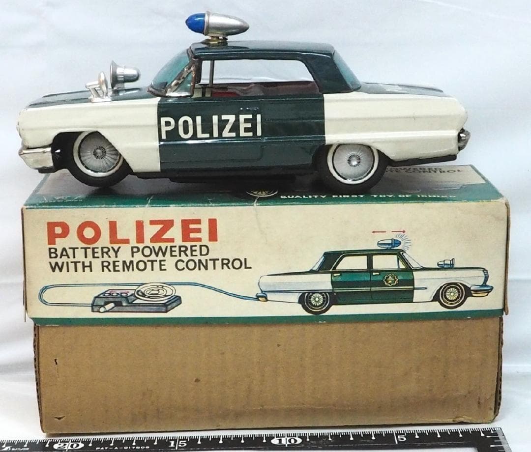 イチコーPOLIZEIパトカー白緑 小 リモコン欠tinブリキtoy car箱付