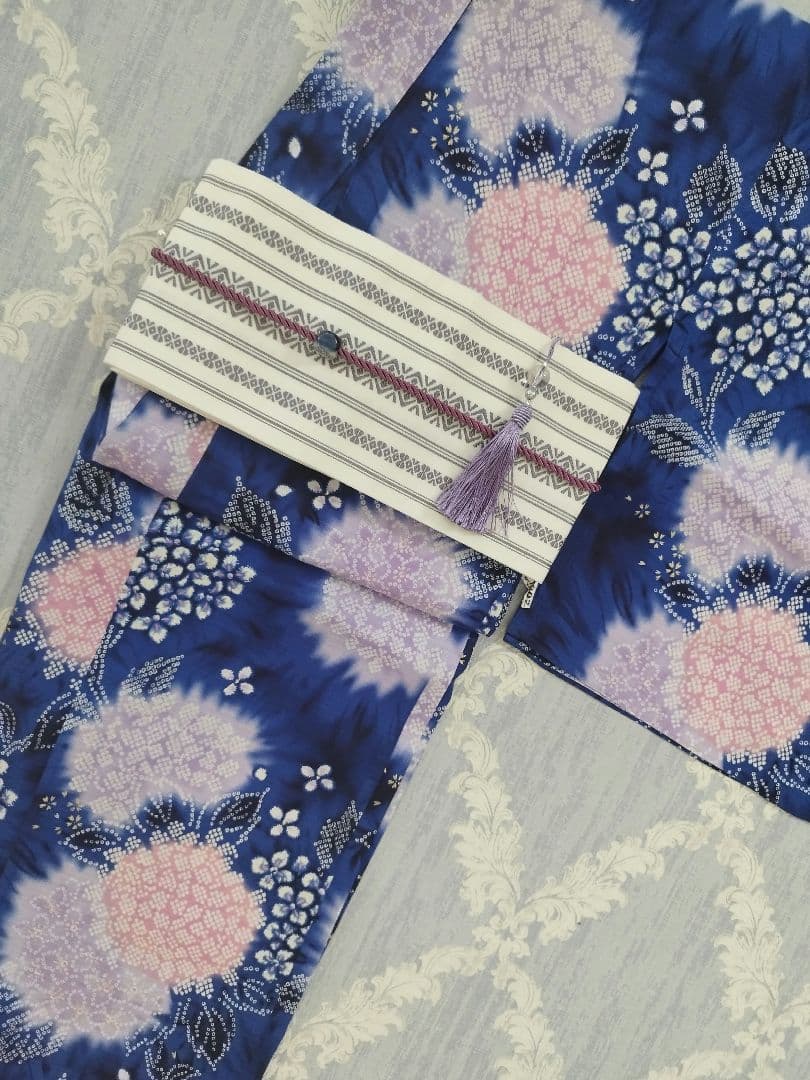 浴衣 紫陽花 絞り【クリーニング済】単品 帯無し