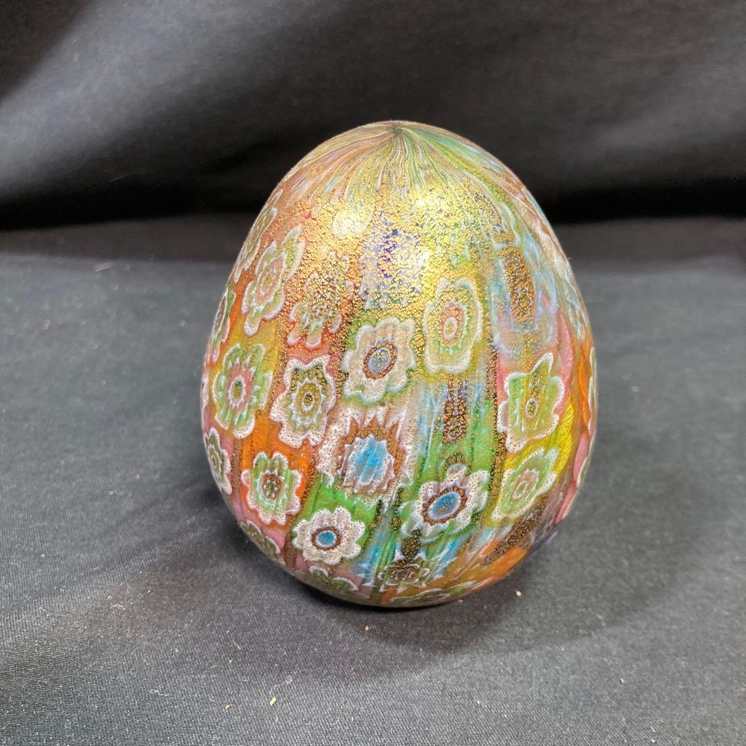 【美品】ムラーノガラス ペーパーウエイト 金彩 花柄