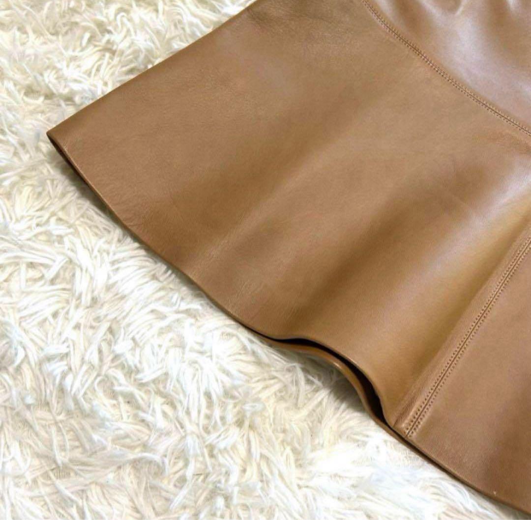 美品　シャネル　スカート　38 ブラウン系　ラムスキンレザー