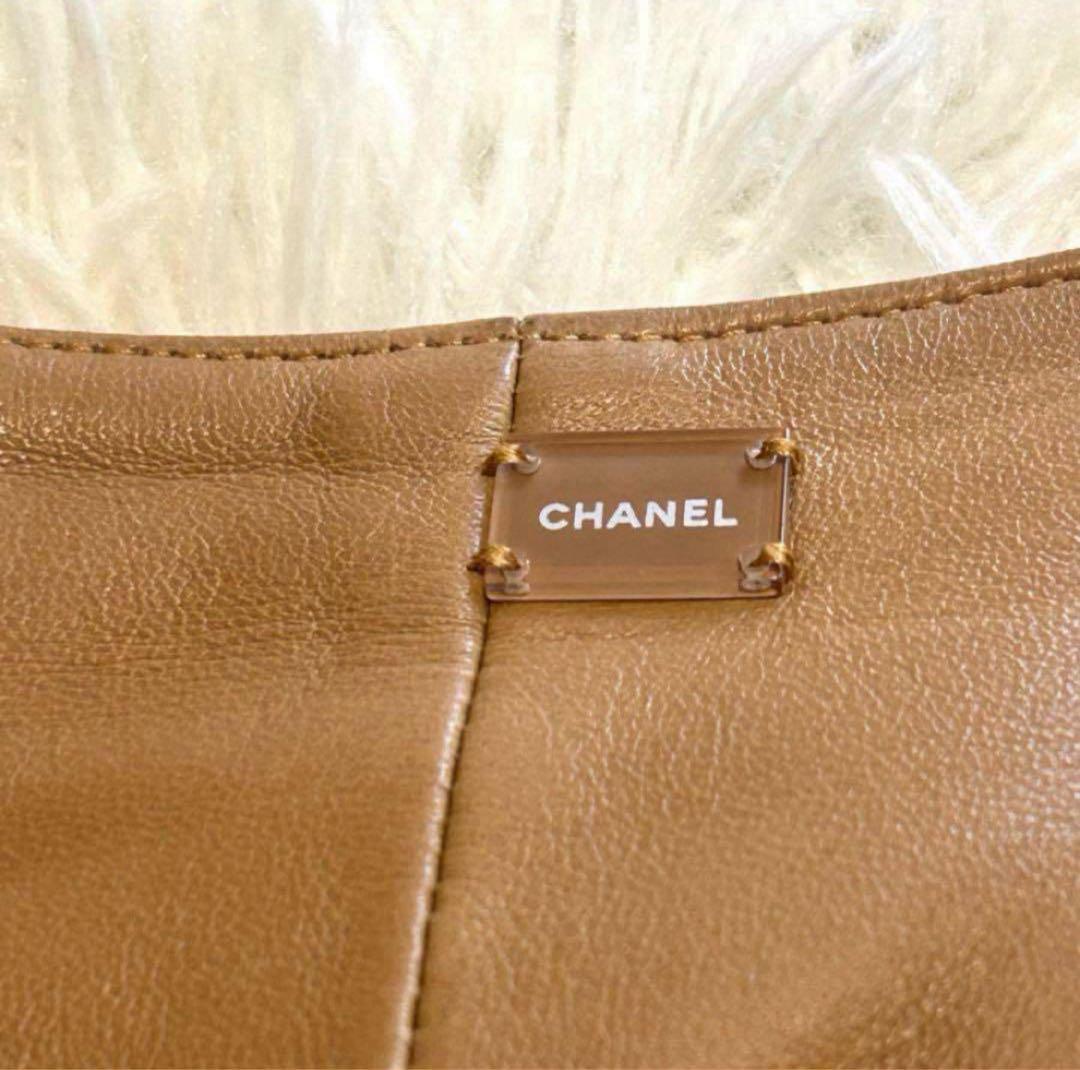 美品　シャネル　スカート　38 ブラウン系　ラムスキンレザー