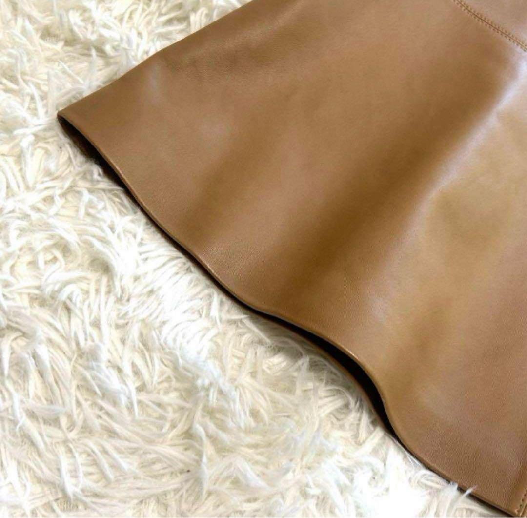 美品　シャネル　スカート　38 ブラウン系　ラムスキンレザー