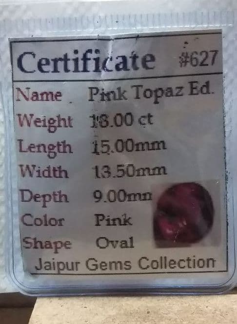 （新品）ピンクトパーズオーバル ルース 18ct （証明書付）