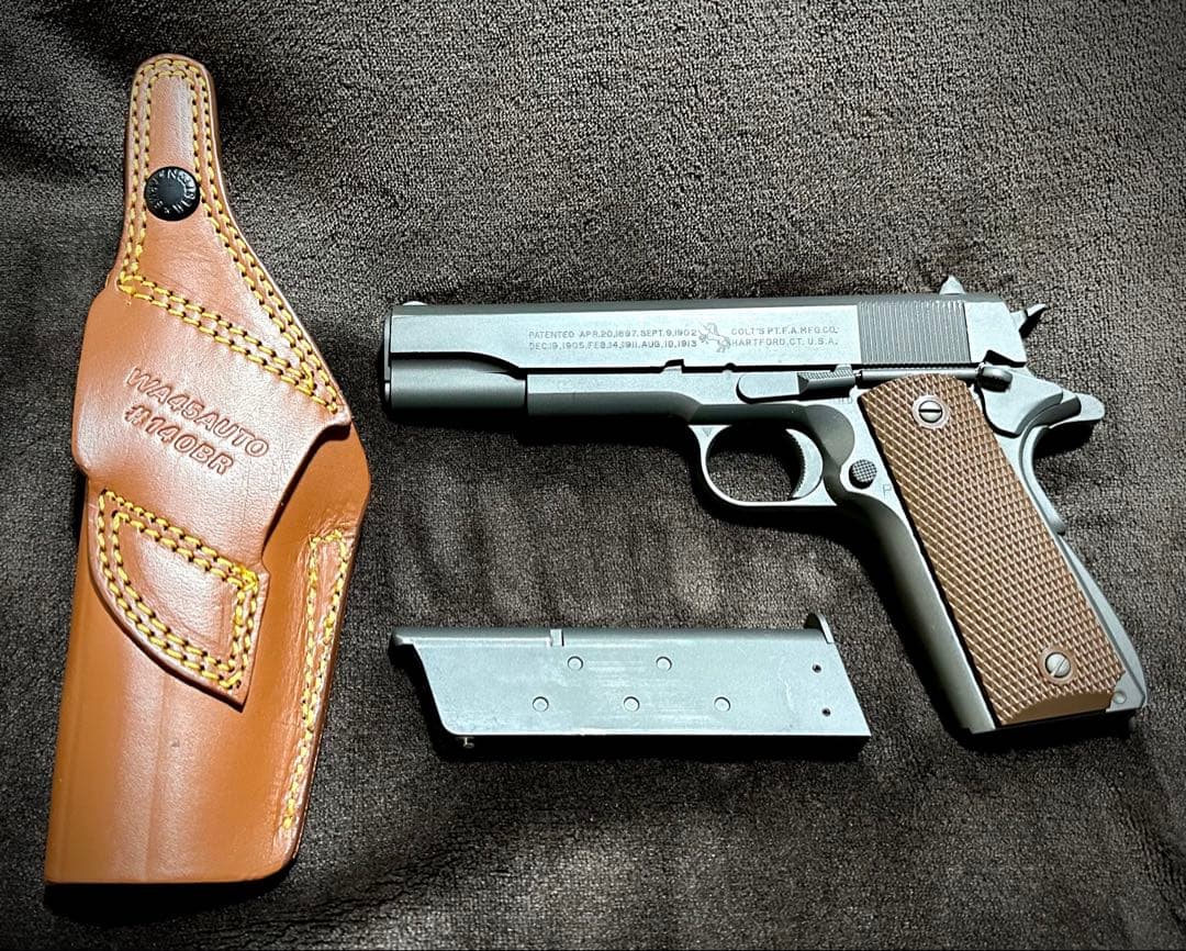 WA M1911A1 コルト ガバメント ガスブローバック 革製ホルスター付き