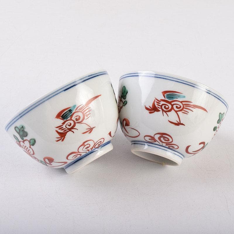 九谷焼　須田青華造　呉須赤絵写し　福字花文　煎茶碗　五客　共箱　M　R9018