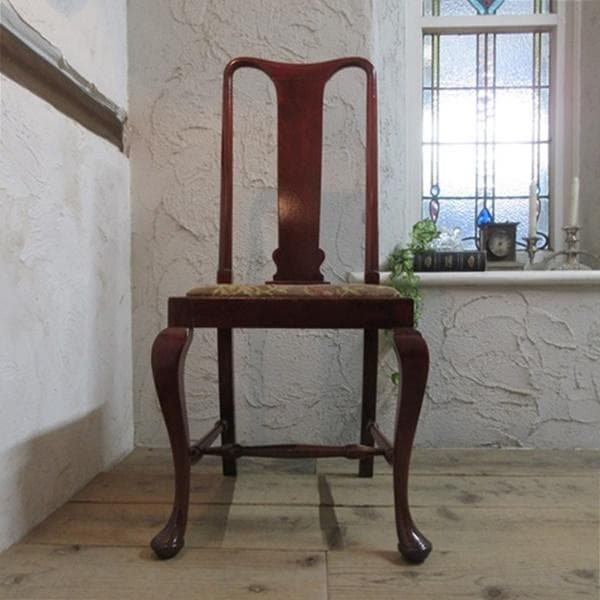 イギリス アンティーク 家具 クイーンアンチェア 猫脚 椅子 英国 4635d