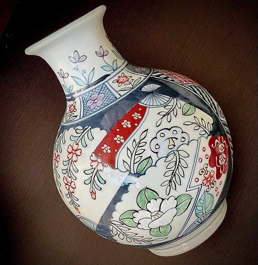 №８７６　佐藤走波（六代）　花瓶or つぼ　染錦　扇絵辻が花文【特特選•一点物】