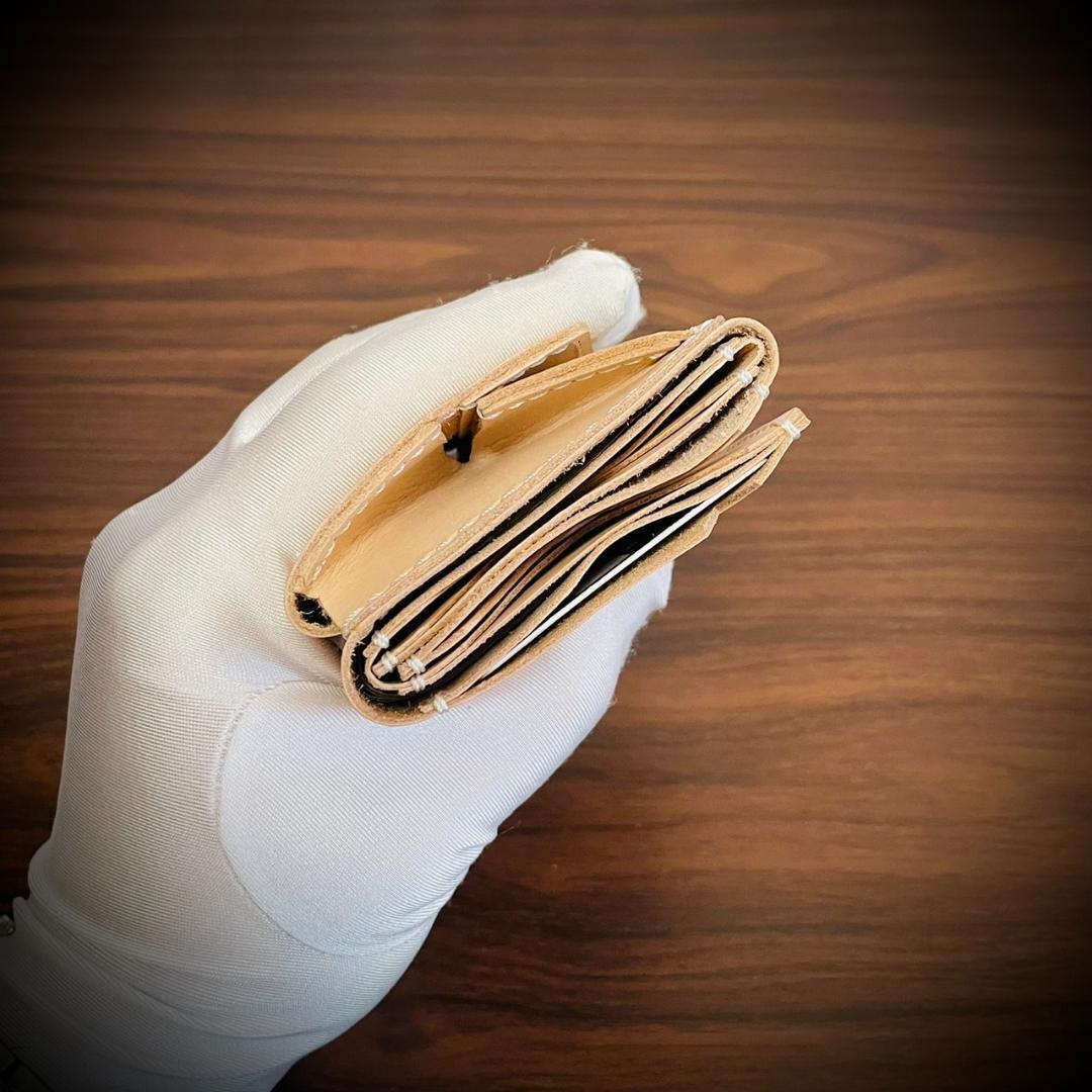 総手縫い メンズ財布 ミニ財布 小さい財布 本革 ハンドメイド ナチュラル