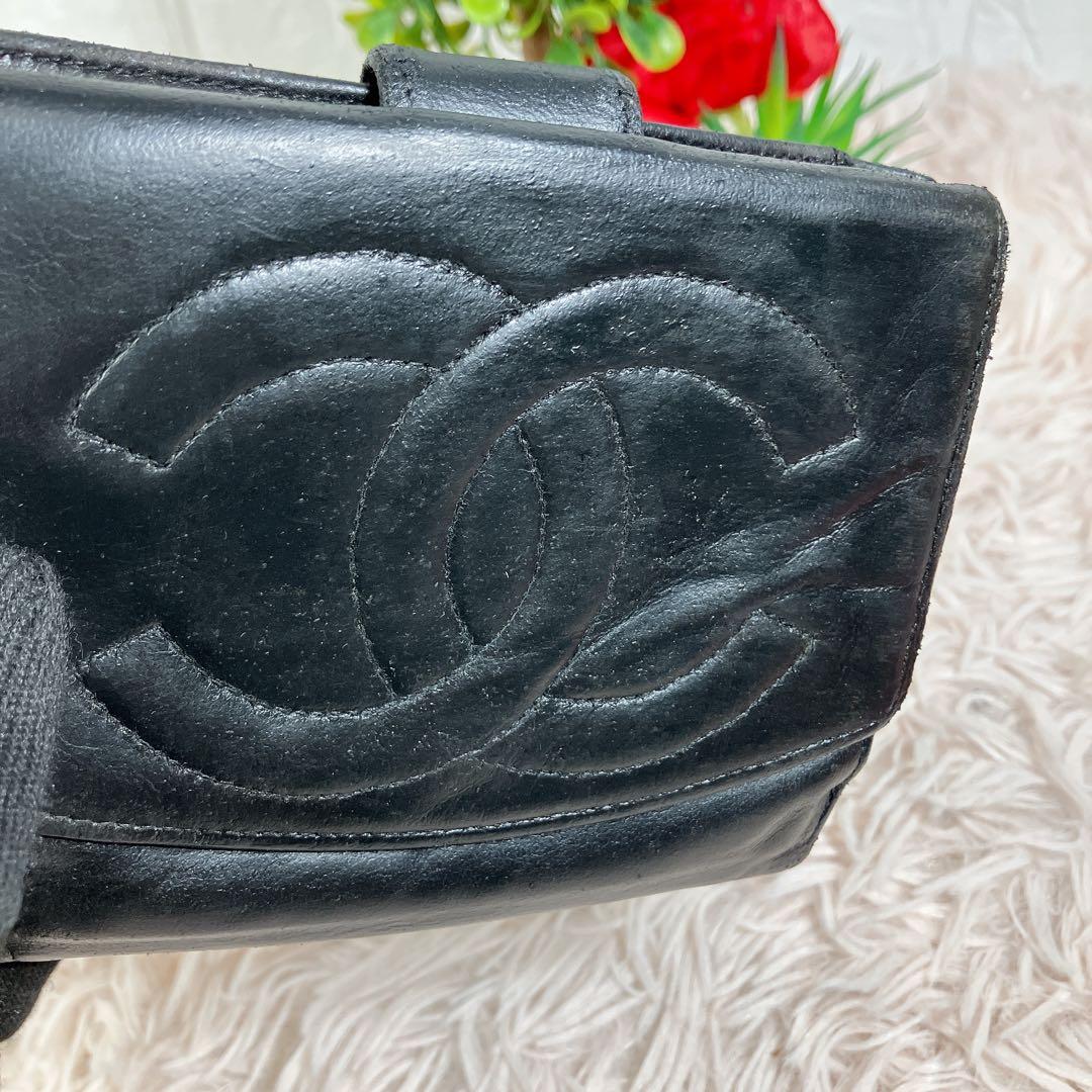 CHANEL シャネル ココ ラムレザー 二つ折り ブラック Wホック