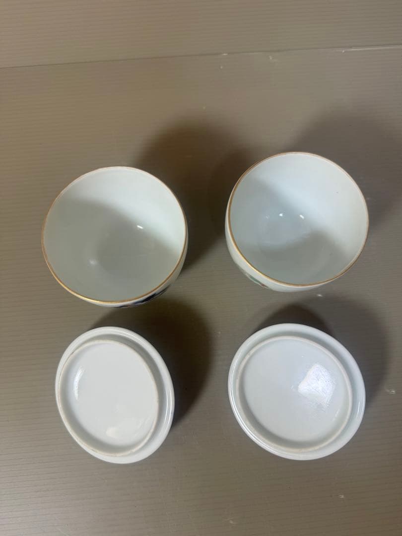 2394 深川製磁 染錦花丸文　湯呑蓋付　2客　時代物