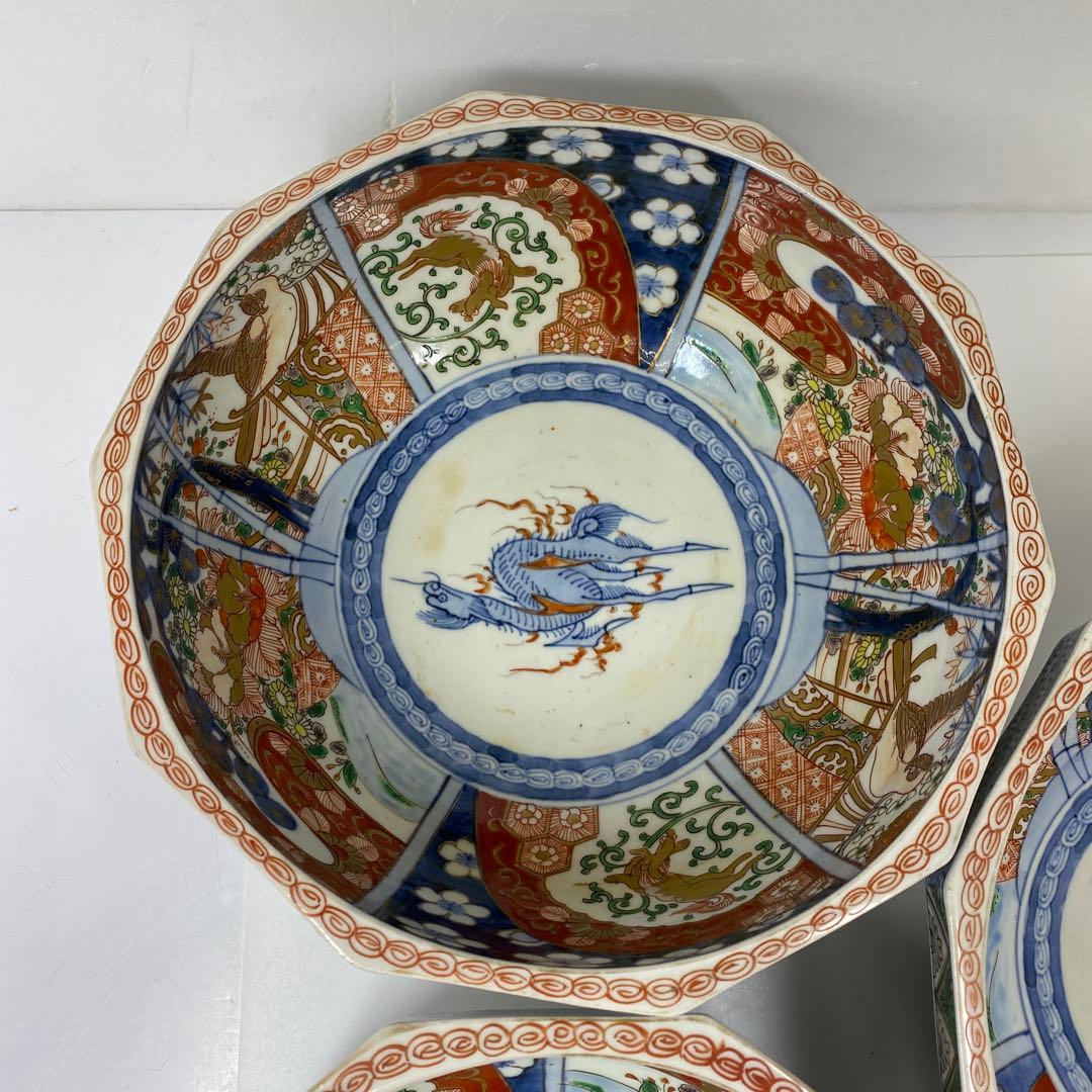 古伊万里　染錦　面取　鉢3点　麒麟図　タサコサ　東さ7-1124③