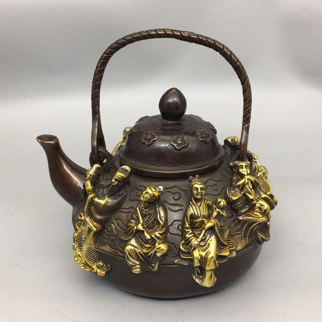 銅器 八仙過海提梁壺 茶壺 酒壺 煎茶器 茶道具 装飾品 工芸品 置物