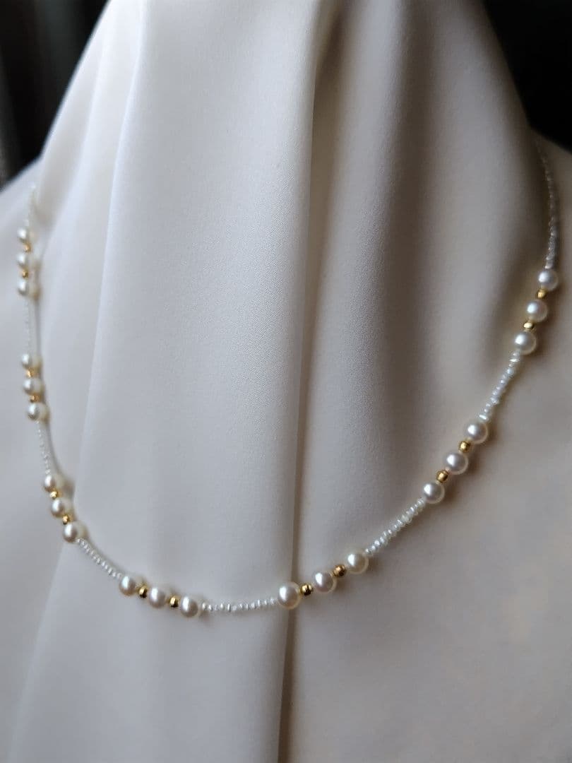 K18 アコヤ真珠ベビーパール、あこや砂芥子パールの、ネックレス